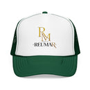 Reumar Gold Monogram Trucker Hat - Mesh Foam Baseball Cap