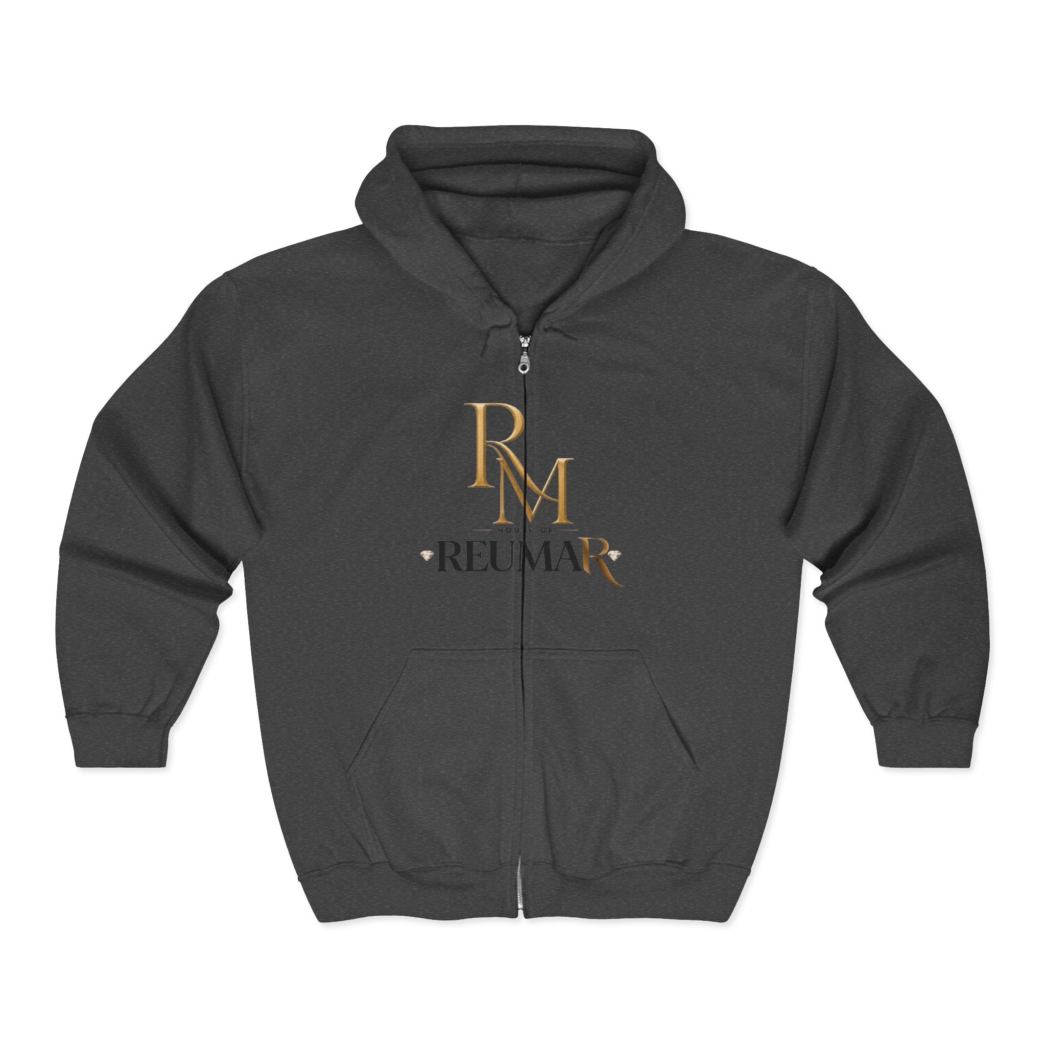 Full-Zip Hoodie — Reumar Gold Monogram Zip-Up Sweatshirt