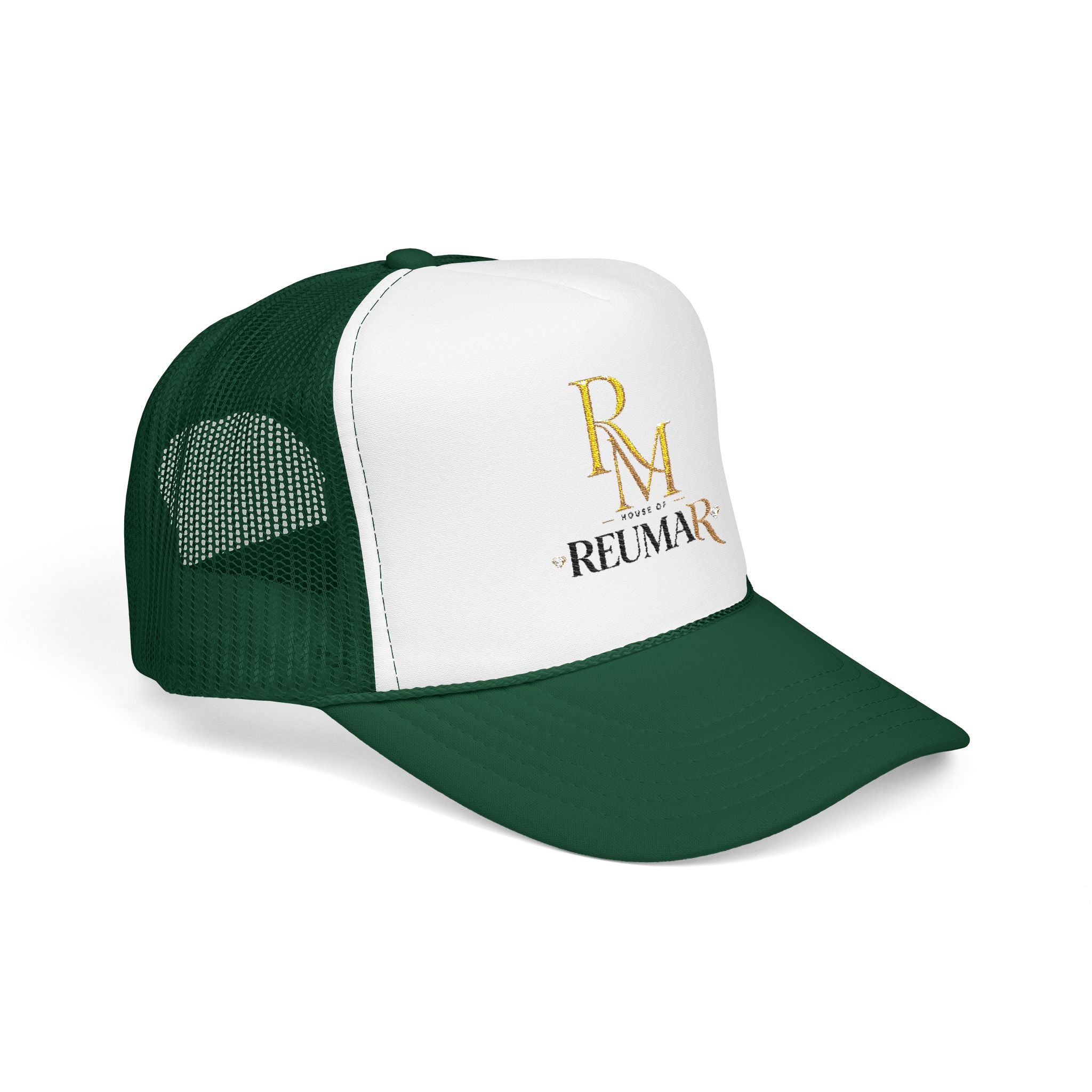 Reumar Gold Monogram Trucker Hat - Mesh Foam Baseball Cap