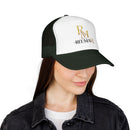 Reumar Gold Monogram Trucker Hat - Mesh Foam Baseball Cap