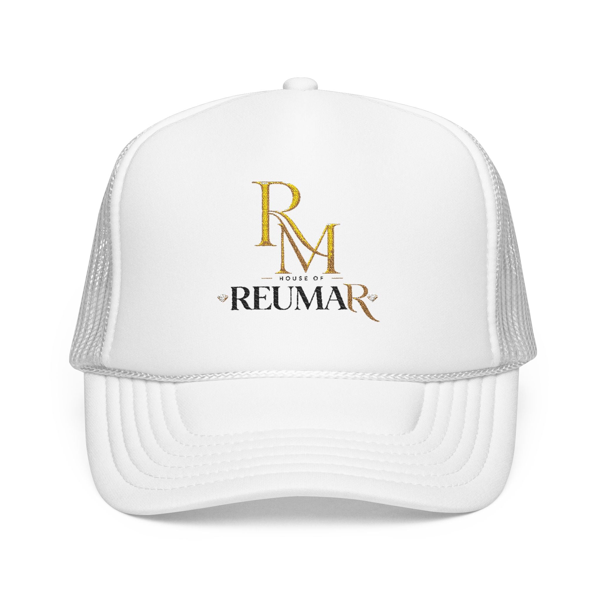 Reumar Gold Monogram Trucker Hat - Mesh Foam Baseball Cap