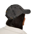 Vintage Embroidered Cap – Distressed Grey Baseball Hat with Gold RM Monogram