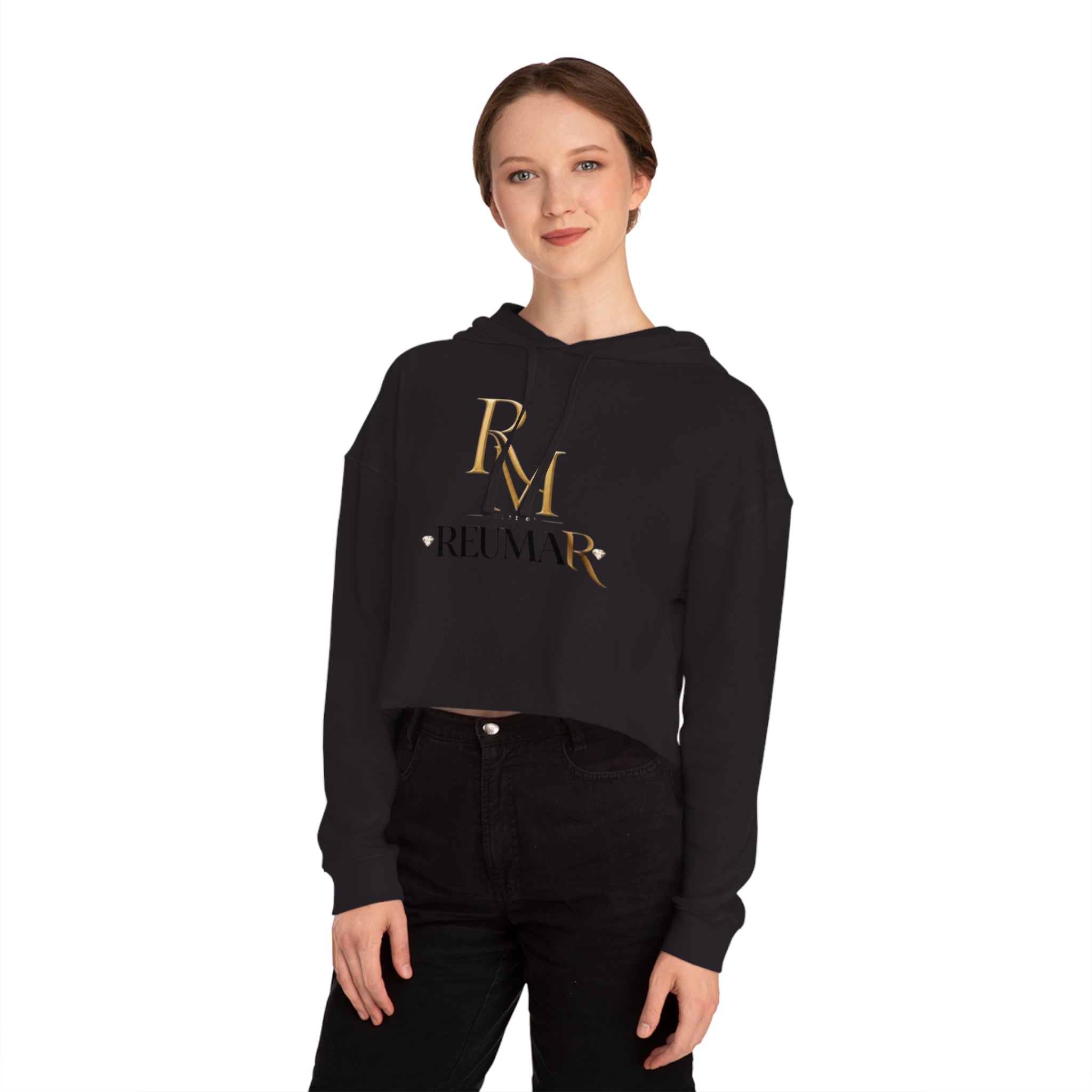 House of Reumar Cropped Hoodie — Women's Gold Monogram Logo Sweatshirt