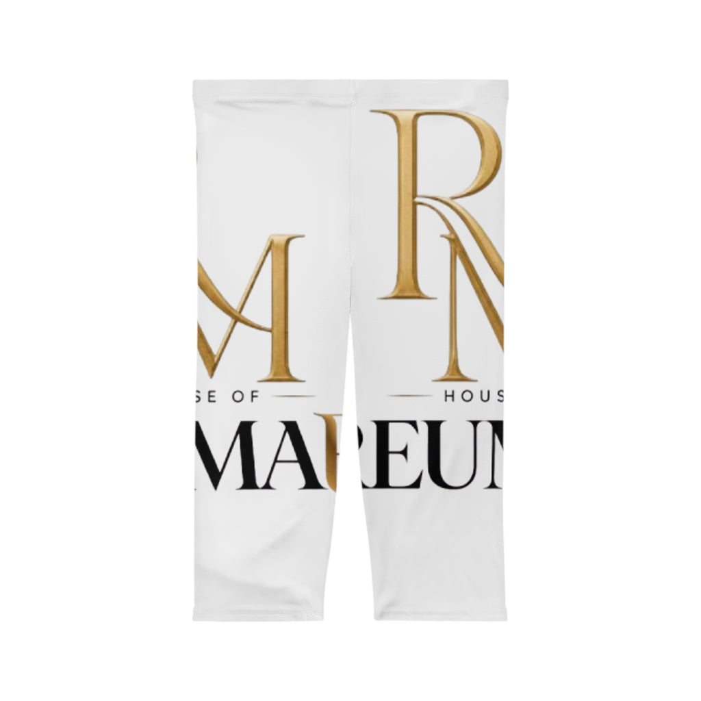 Capri Leggings — 'House of Mareun' Gold & Black Logo All-Over Print