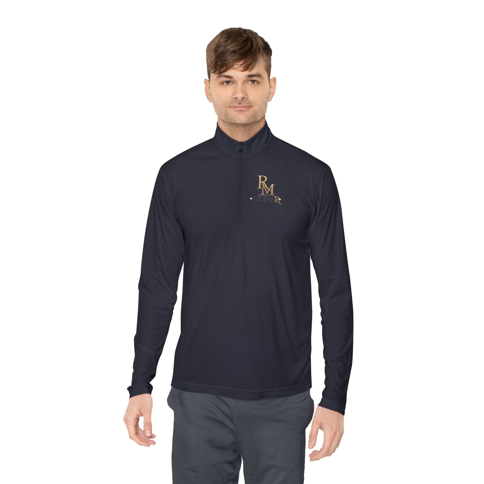 Quarter-Zip Pullover — Gold 'RM Reumar' Logo Embroidered Sweatshirt
