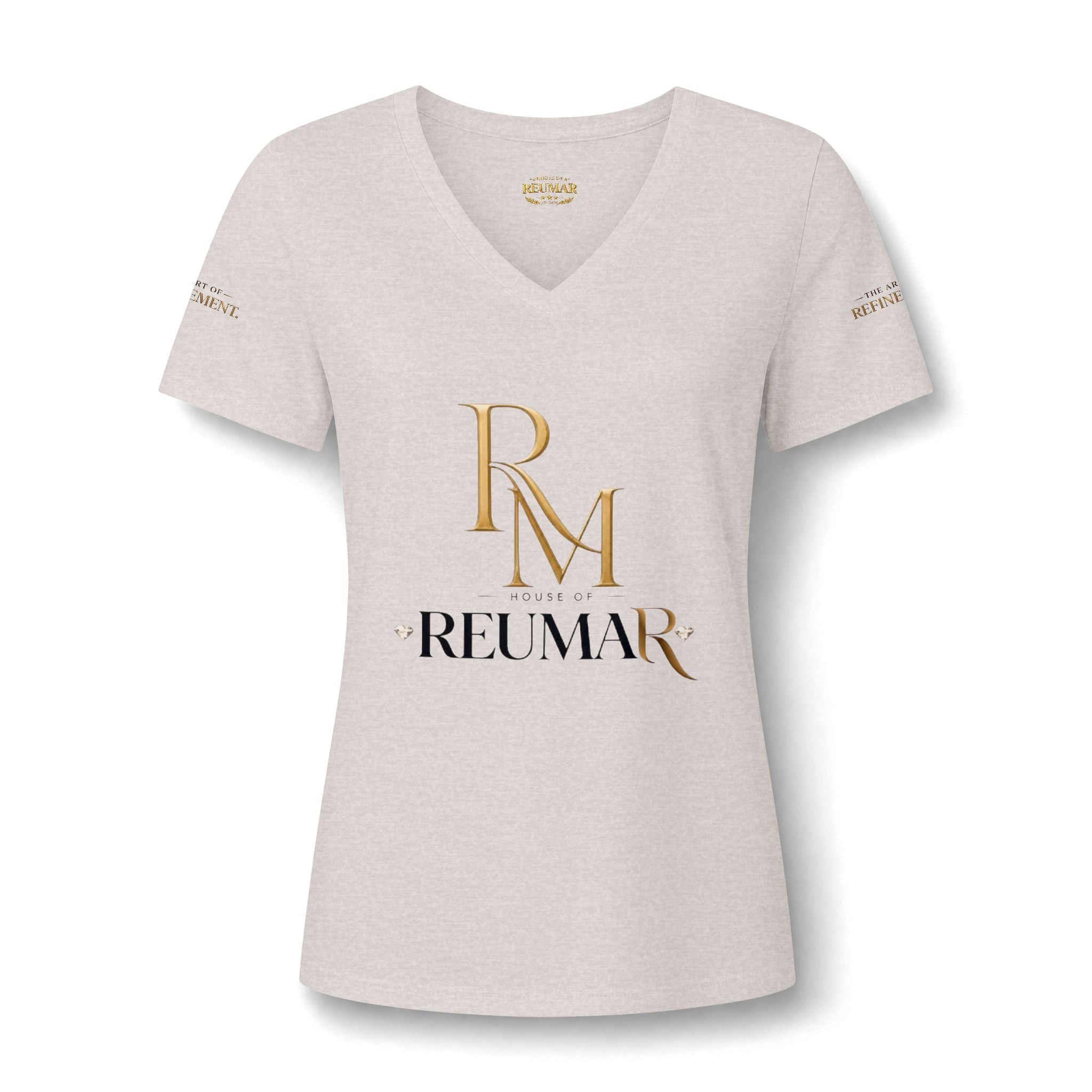 Women's V-Neck Tee — 'Reumar' Gold Monogram Logo
