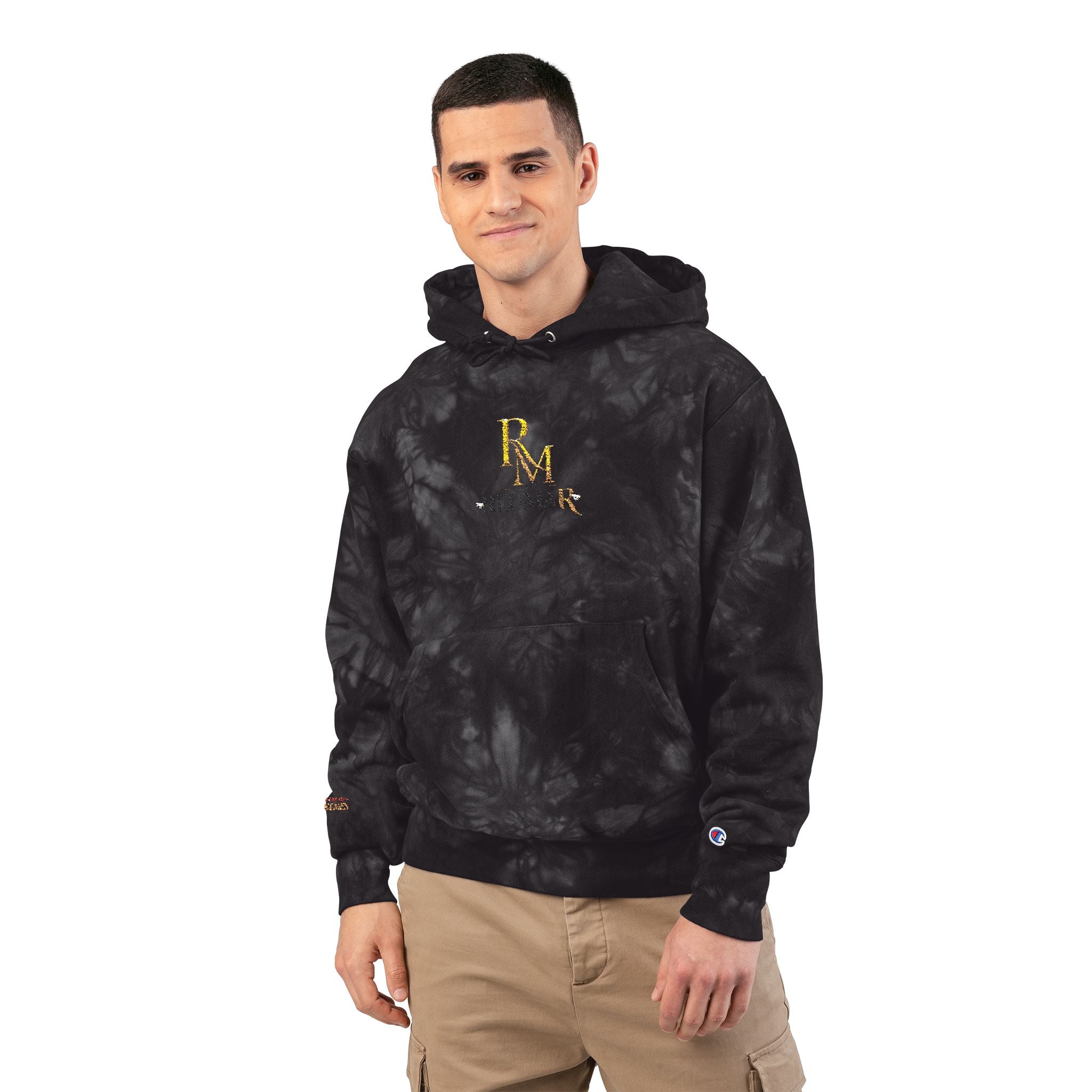 Tie-Dye Embroidered Hoodie — Black Marble RM Logo