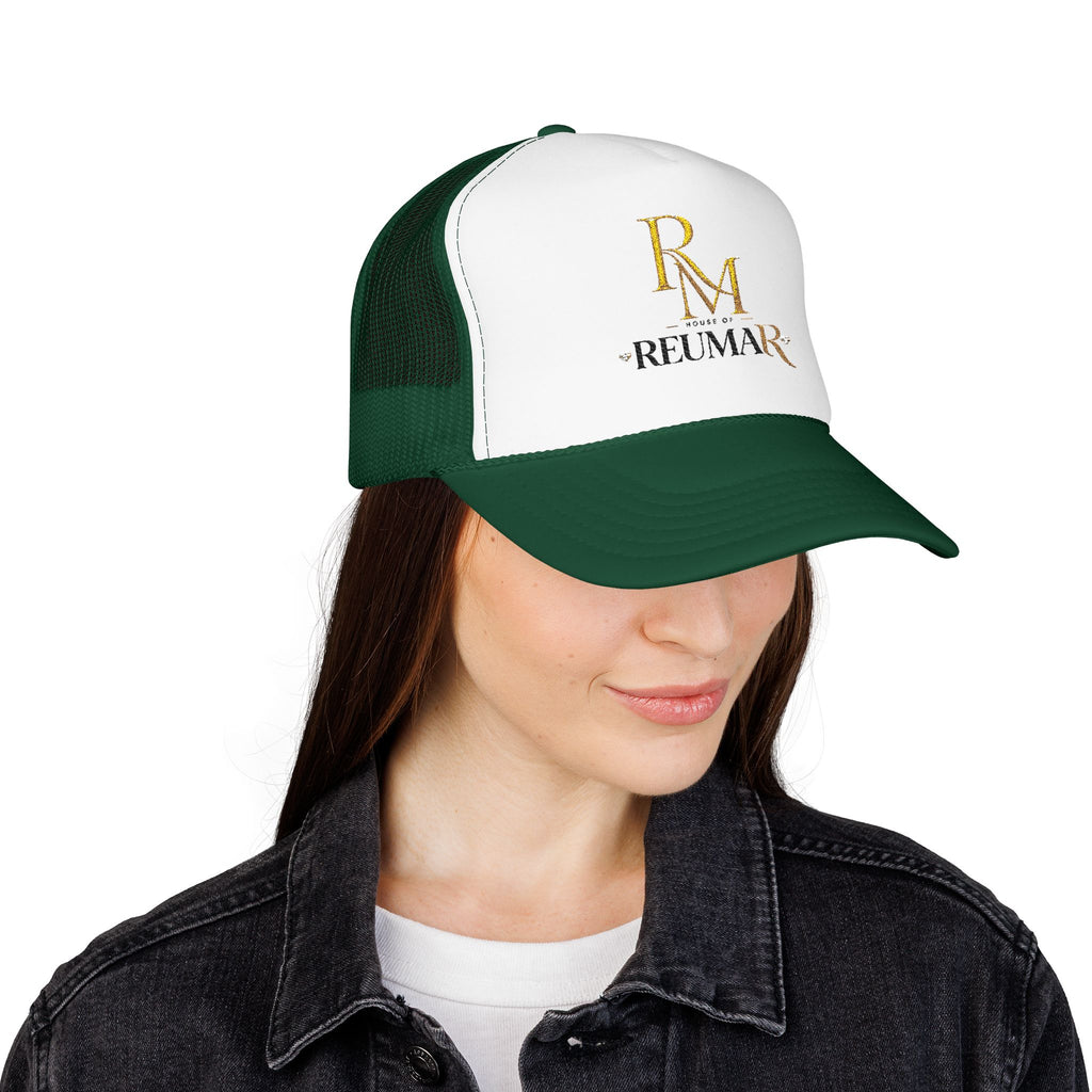 Reumar Gold Monogram Trucker Hat - Mesh Foam Baseball Cap