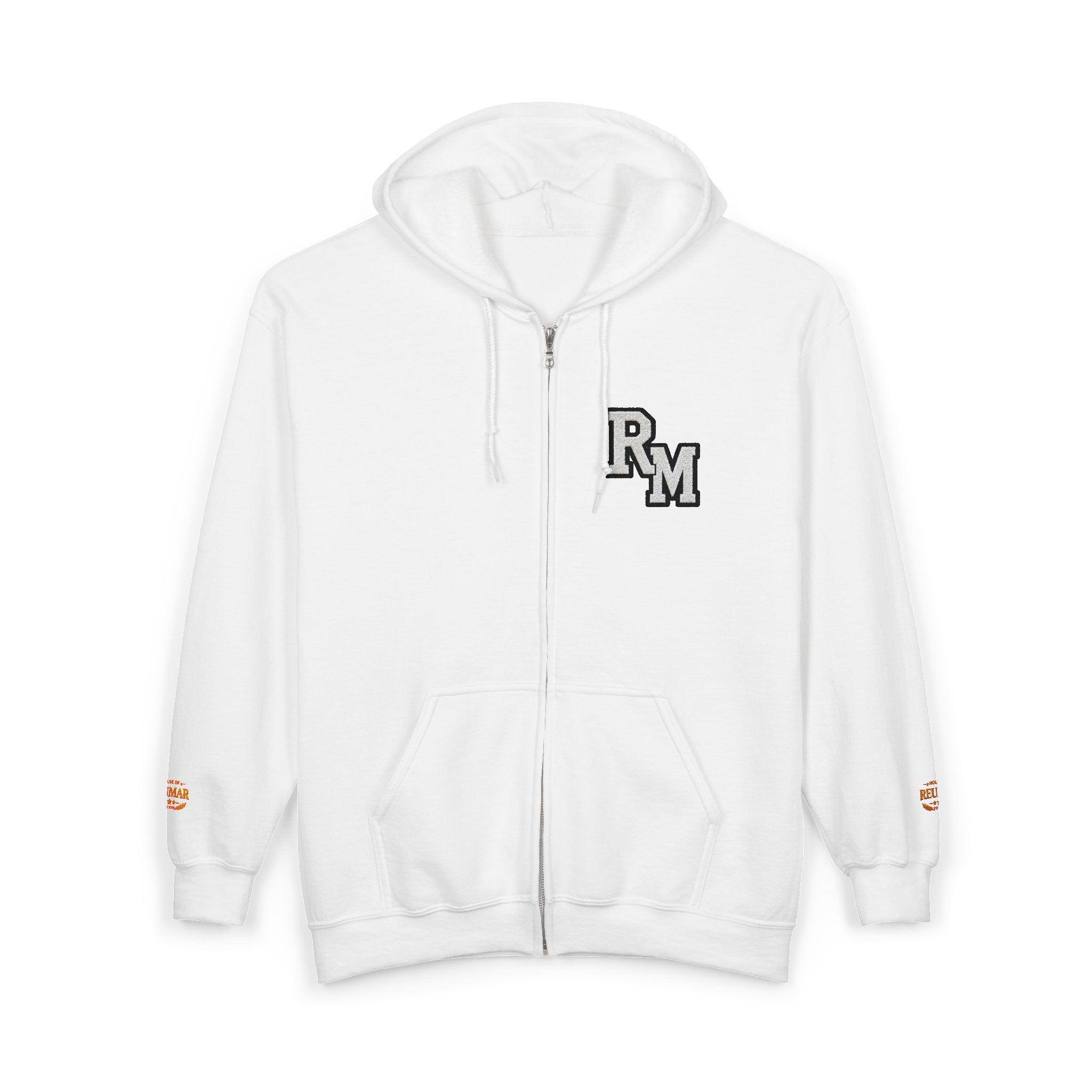 Gold Monogram RM Full-Zip Hoodie — Minimal Logo Zip Jacket