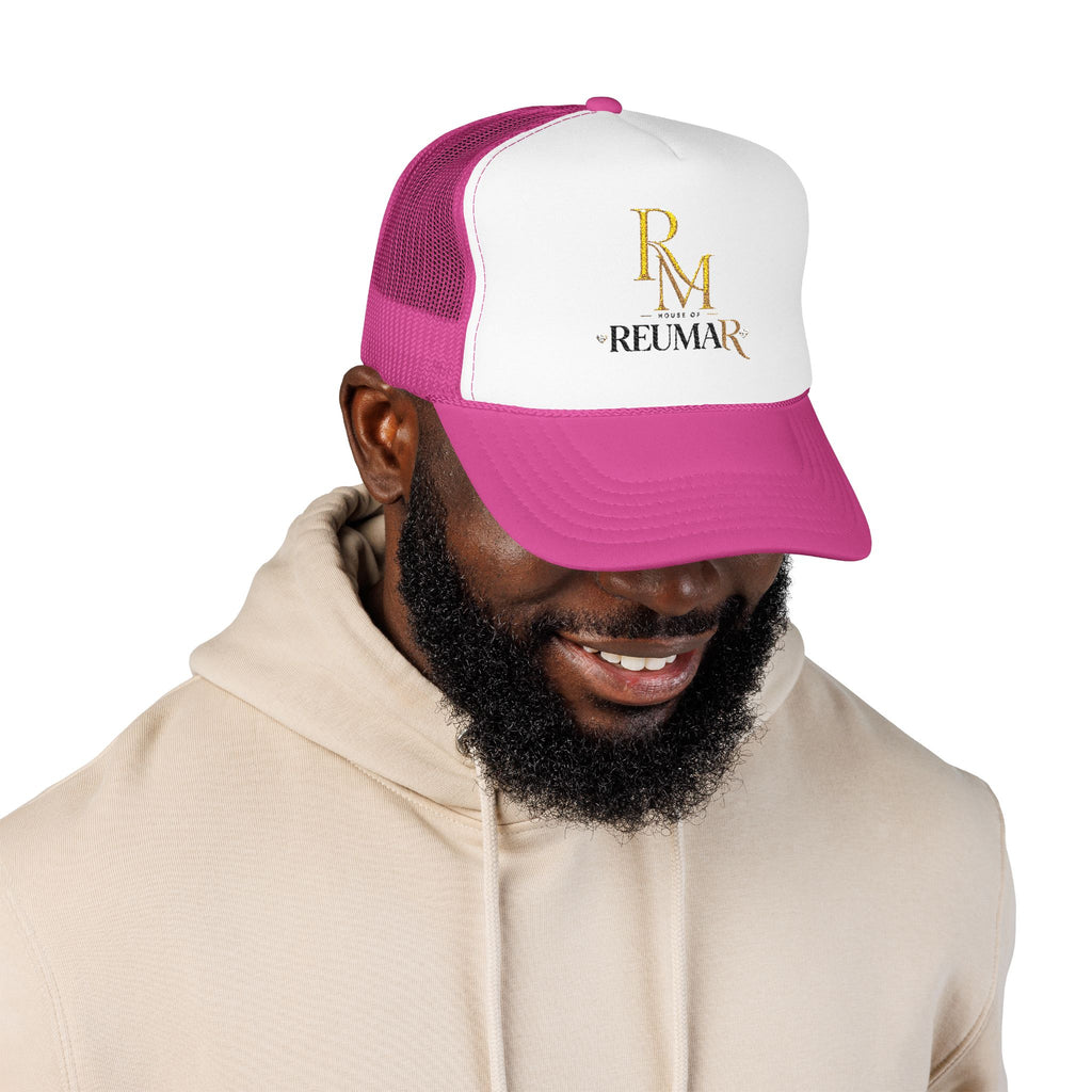 Reumar Gold Monogram Trucker Hat - Mesh Foam Baseball Cap