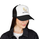 Reumar Gold Monogram Trucker Hat - Mesh Foam Baseball Cap