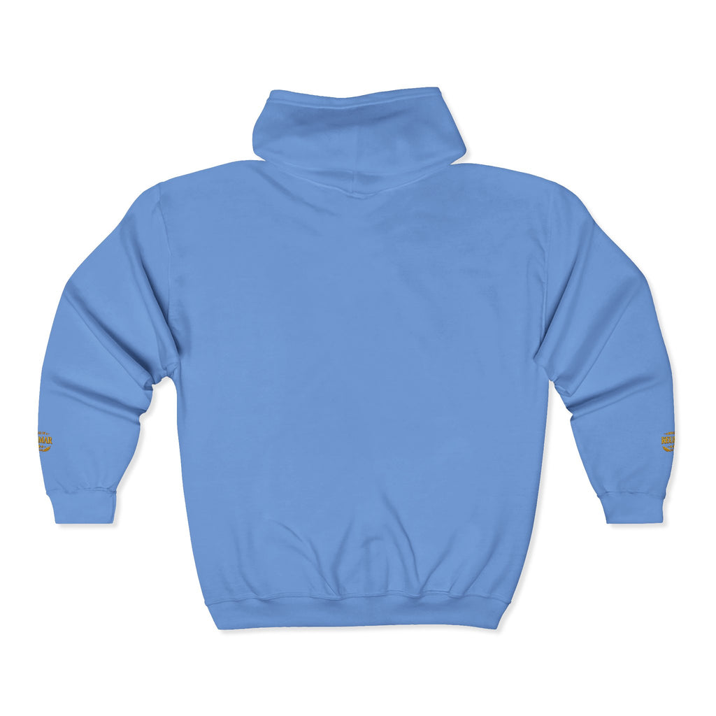 Gold Monogram RM Full-Zip Hoodie — Minimal Logo Zip Jacket
