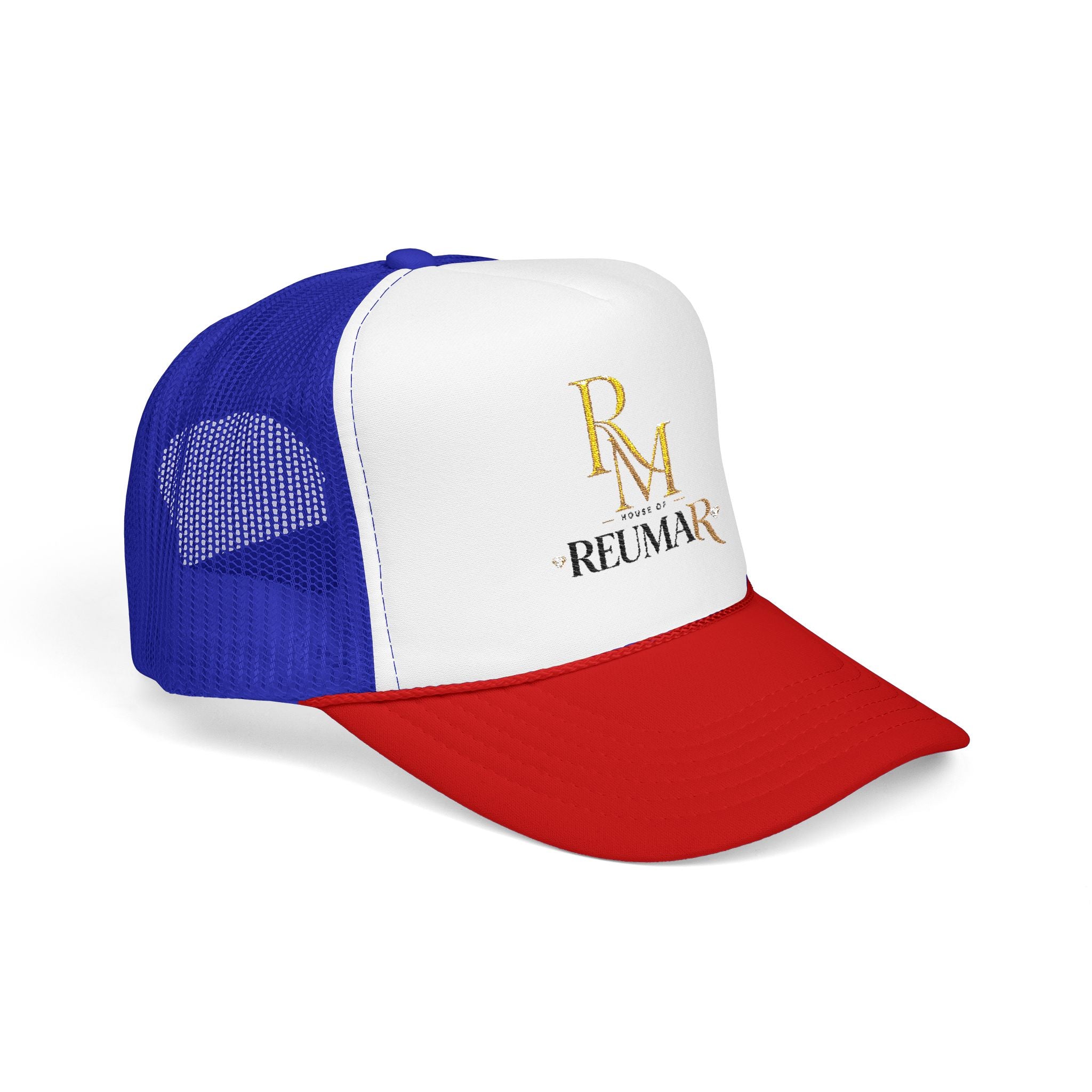 Reumar Gold Monogram Trucker Hat - Mesh Foam Baseball Cap