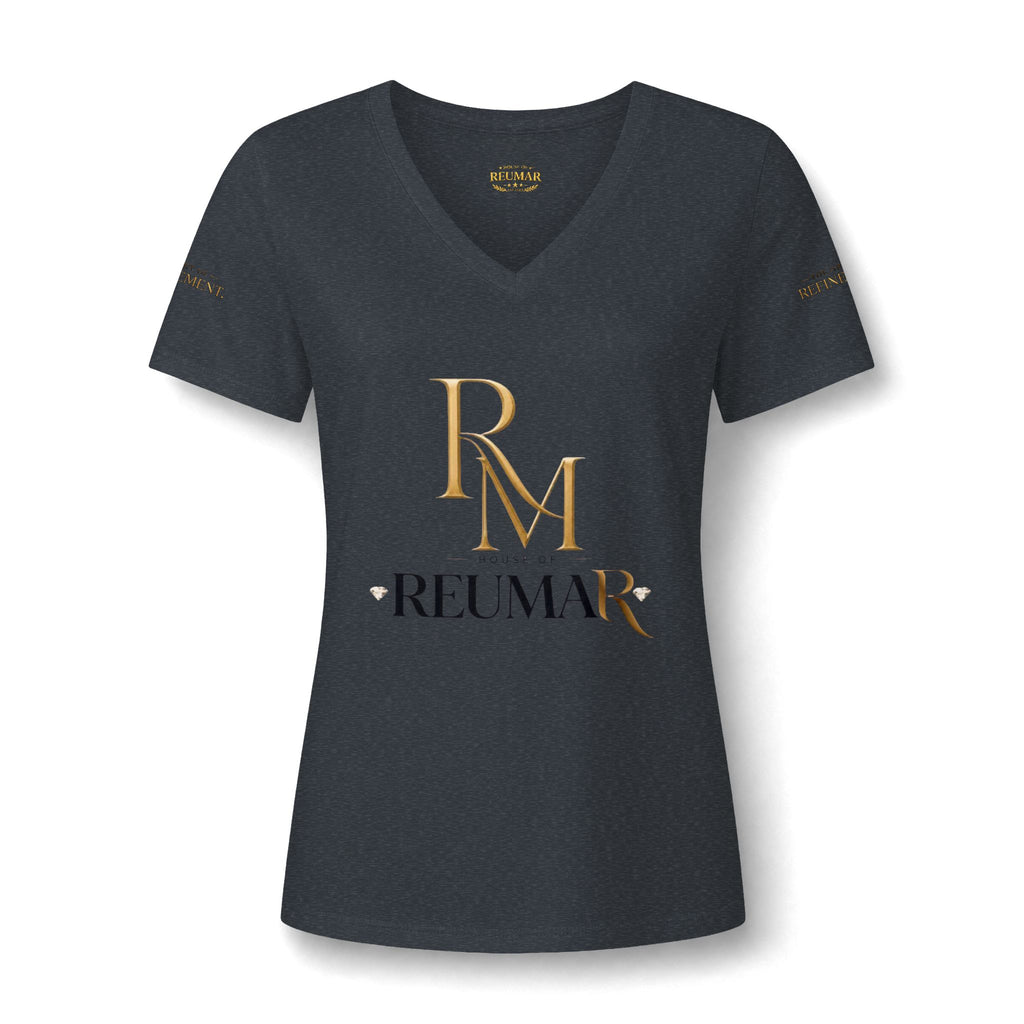 Women's V-Neck Tee — 'Reumar' Gold Monogram Logo