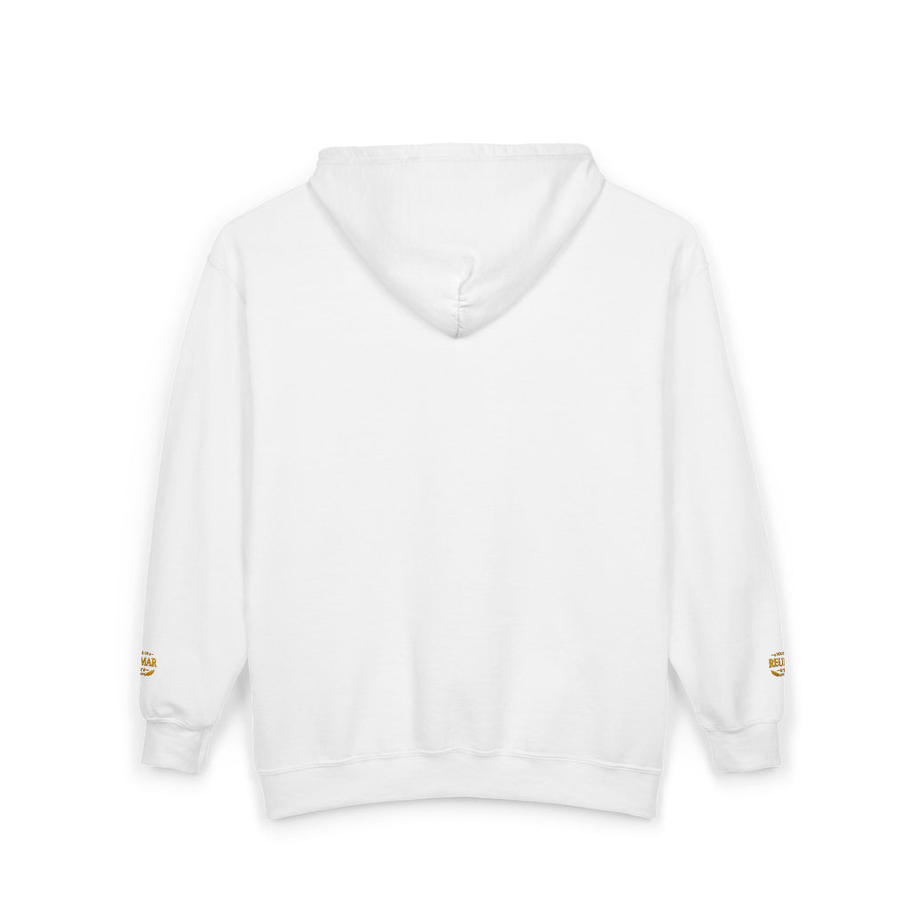 Gold Monogram RM Full-Zip Hoodie — Minimal Logo Zip Jacket
