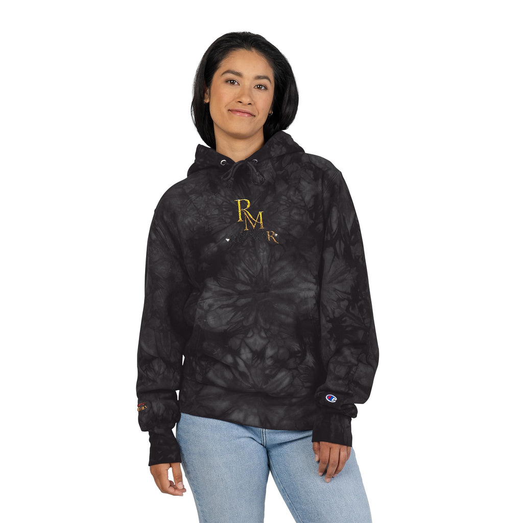 Tie-Dye Embroidered Hoodie — Black Marble RM Logo