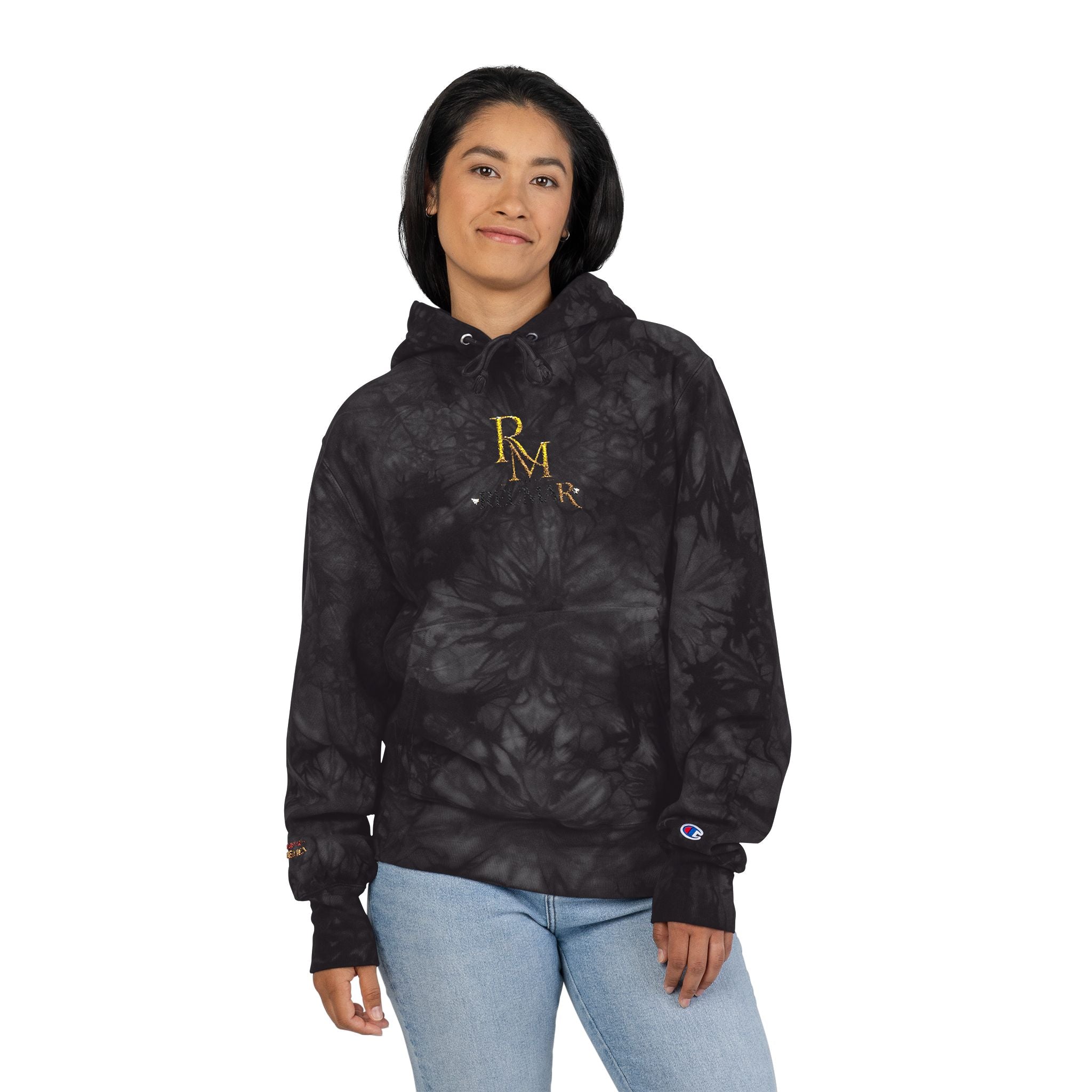 Tie-Dye Embroidered Hoodie — Black Marble RM Logo