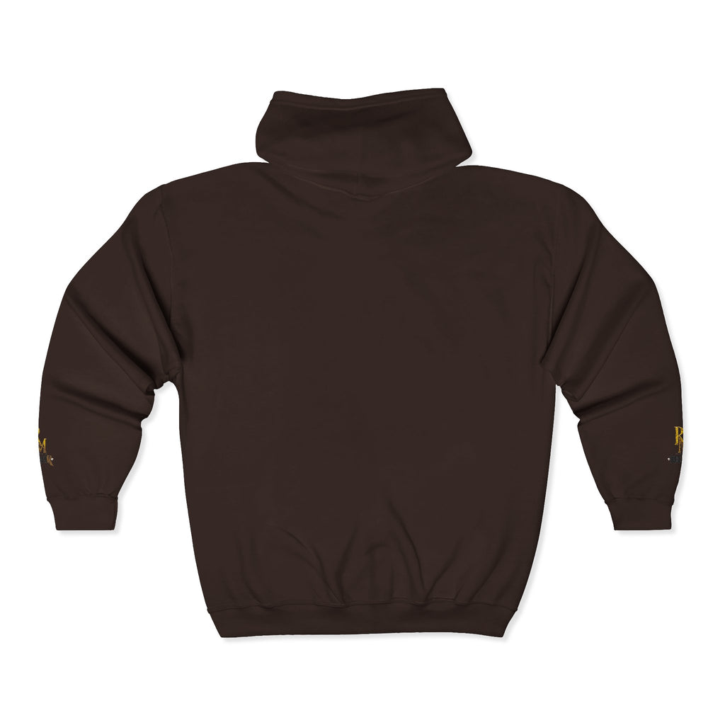 Full-Zip White Hoodie with Gold 'RM' Minimalist Logo