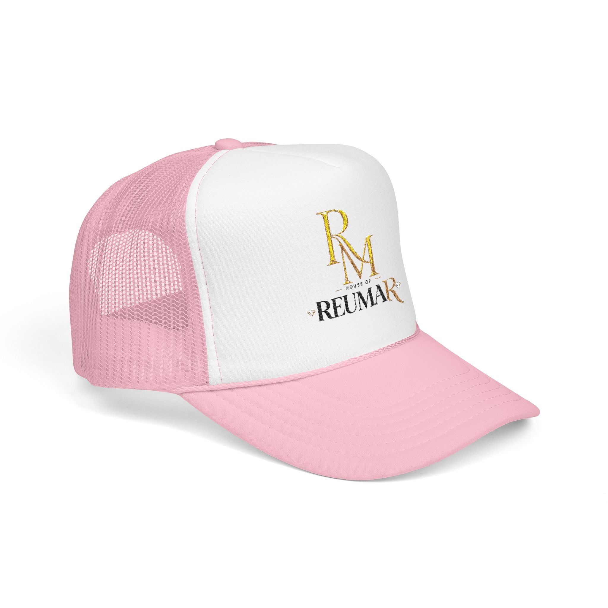 Reumar Gold Monogram Trucker Hat - Mesh Foam Baseball Cap