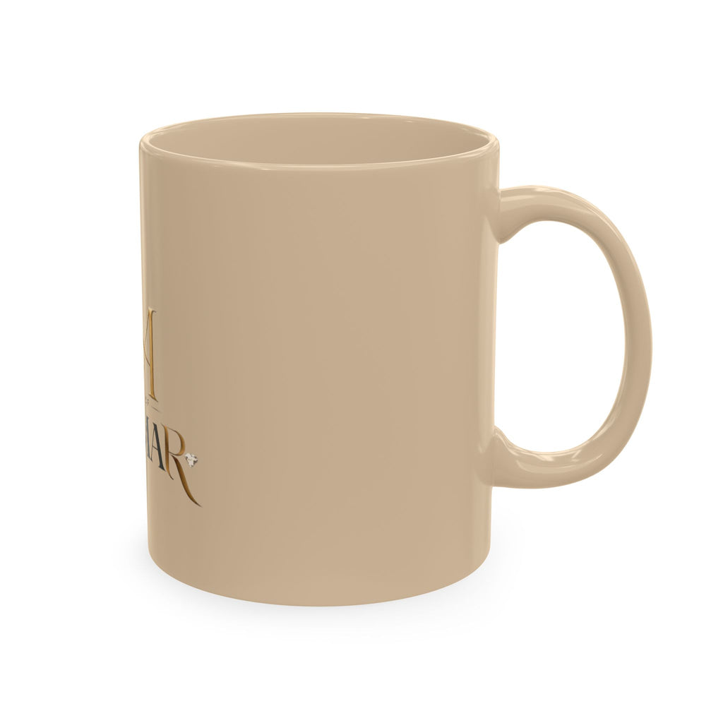 House of Reumar Beige Ceramic Mug — Gold Monogram Coffee Cup