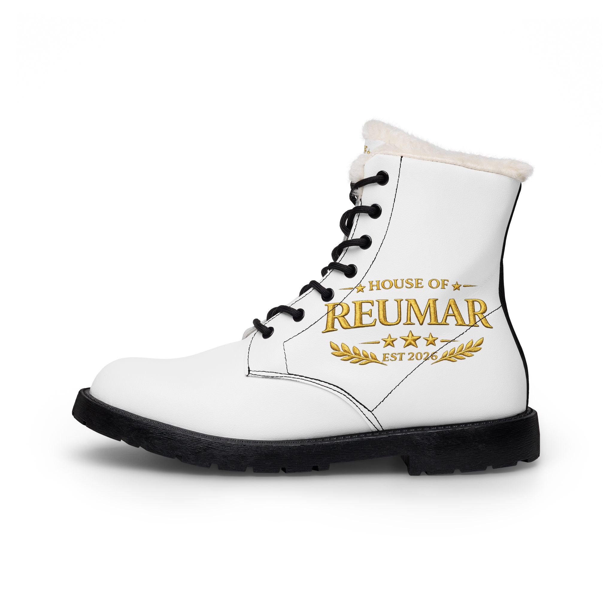 Fur-Lined Leather Boots – "House of Reumar" Embroidered Winter Combat Boots