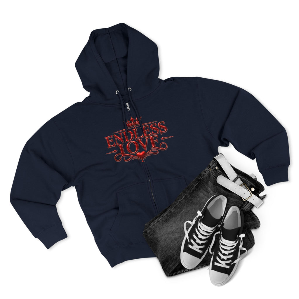 Endless Love Zip Hoodie - Romantic Crown Graphic Couples Pullover