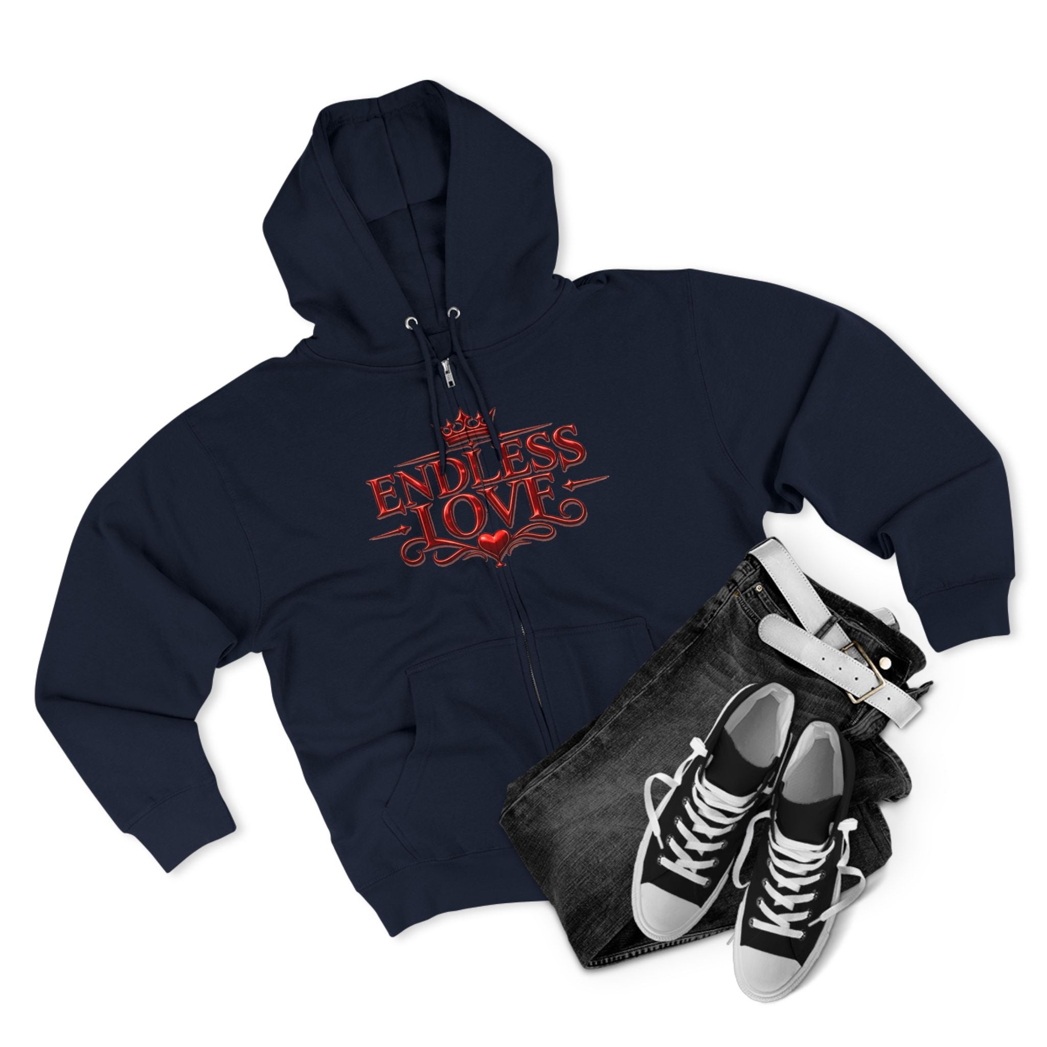 Endless Love Zip Hoodie - Romantic Crown Graphic Couples Pullover