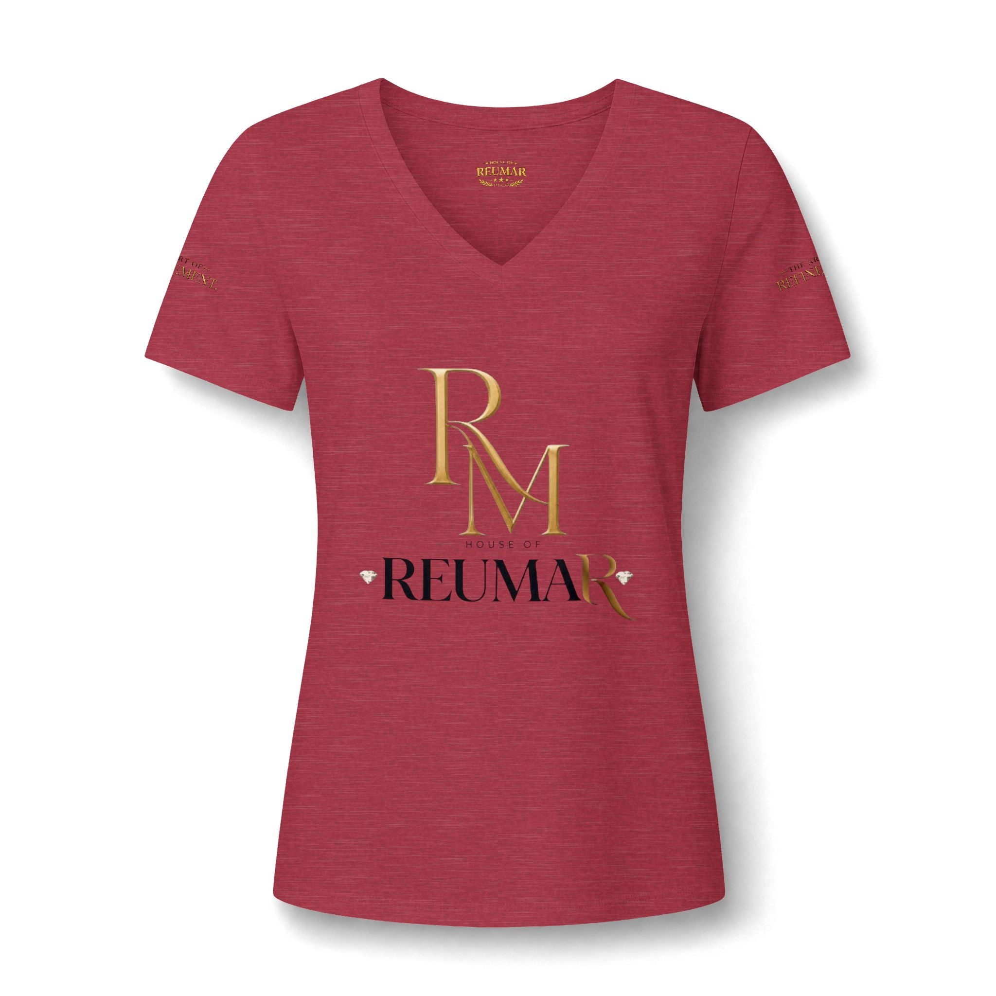 Women's V-Neck Tee — 'Reumar' Gold Monogram Logo