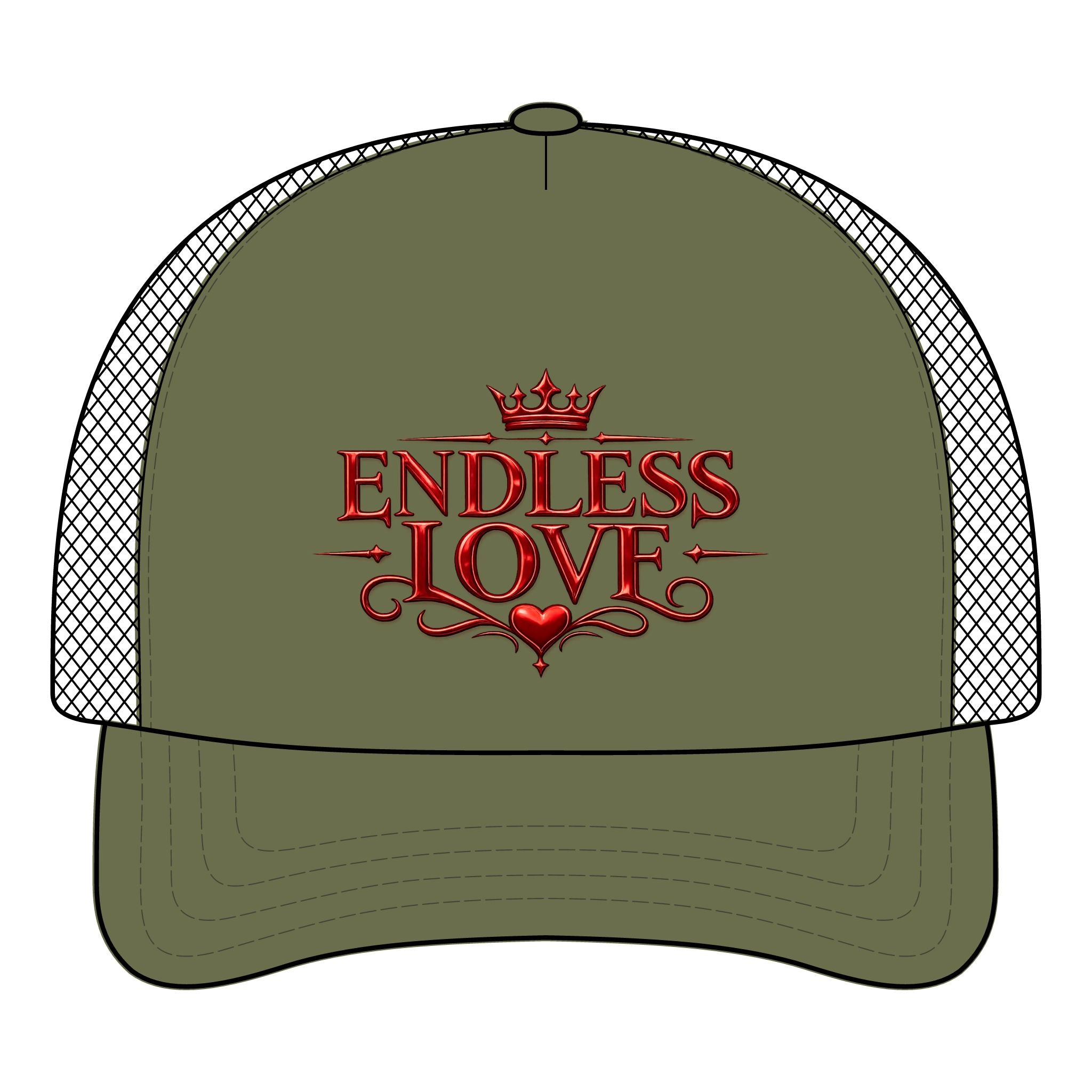 Endless Love Trucker Hat — Romantic Crown Heart Mesh Cap