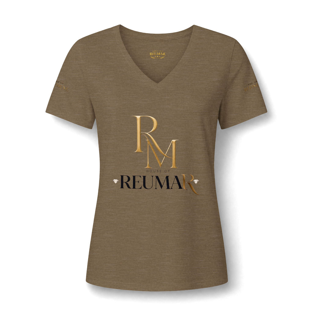 Women's V-Neck Tee — 'Reumar' Gold Monogram Logo