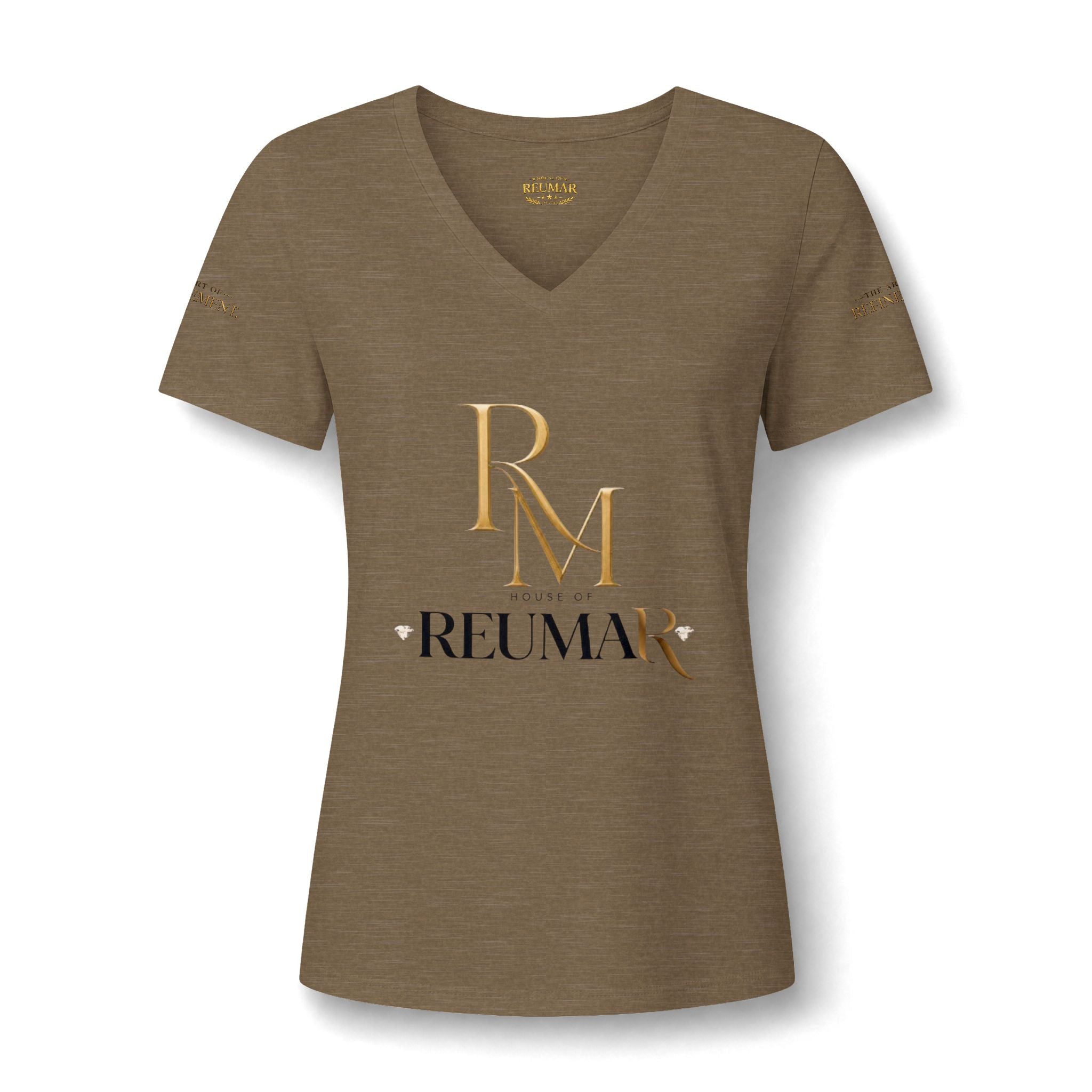 Women's V-Neck Tee — 'Reumar' Gold Monogram Logo
