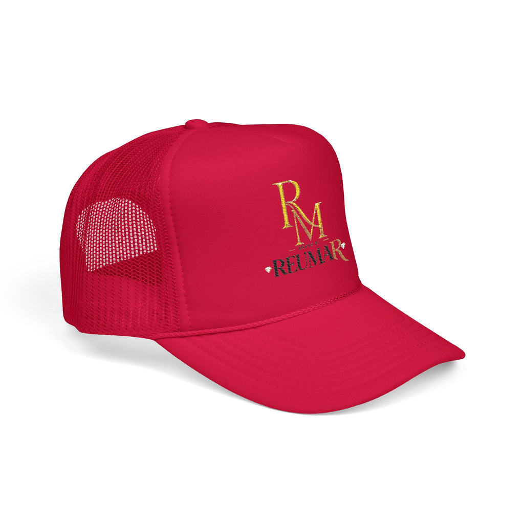 Reumar Gold Monogram Trucker Hat - Mesh Foam Baseball Cap