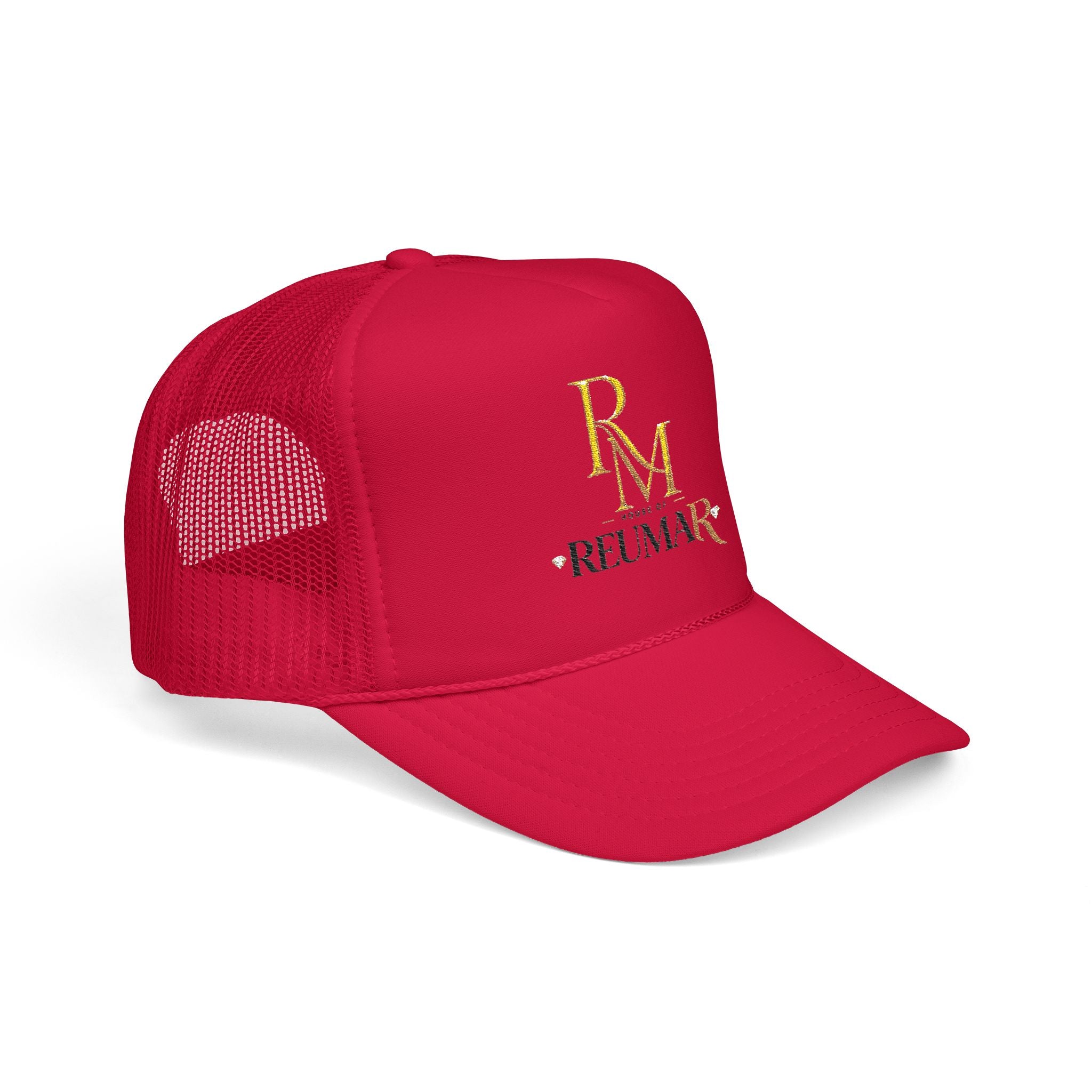 Reumar Gold Monogram Trucker Hat - Mesh Foam Baseball Cap