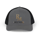 Reumar RM Embroidered Snapback Trucker Cap — Gold Logo Mesh Baseball Hat