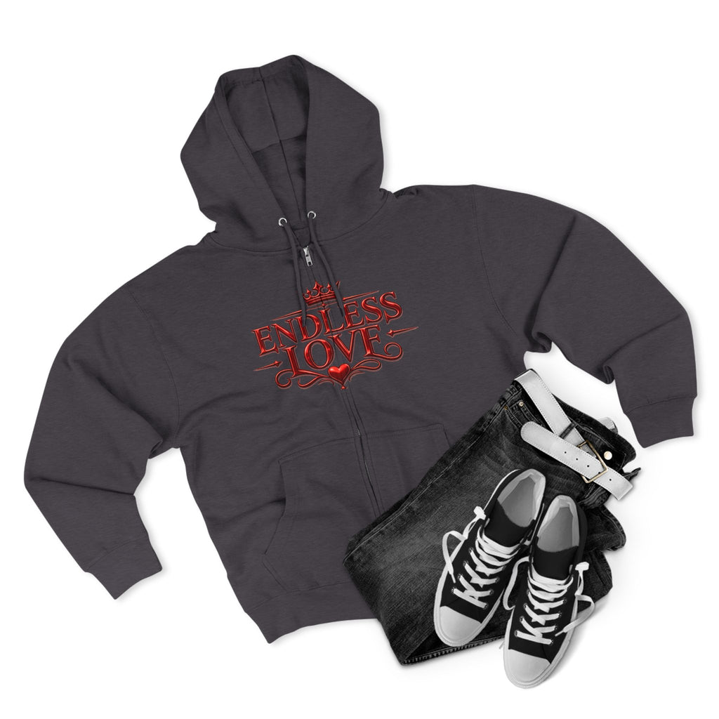 Endless Love Zip Hoodie - Romantic Crown Graphic Couples Pullover