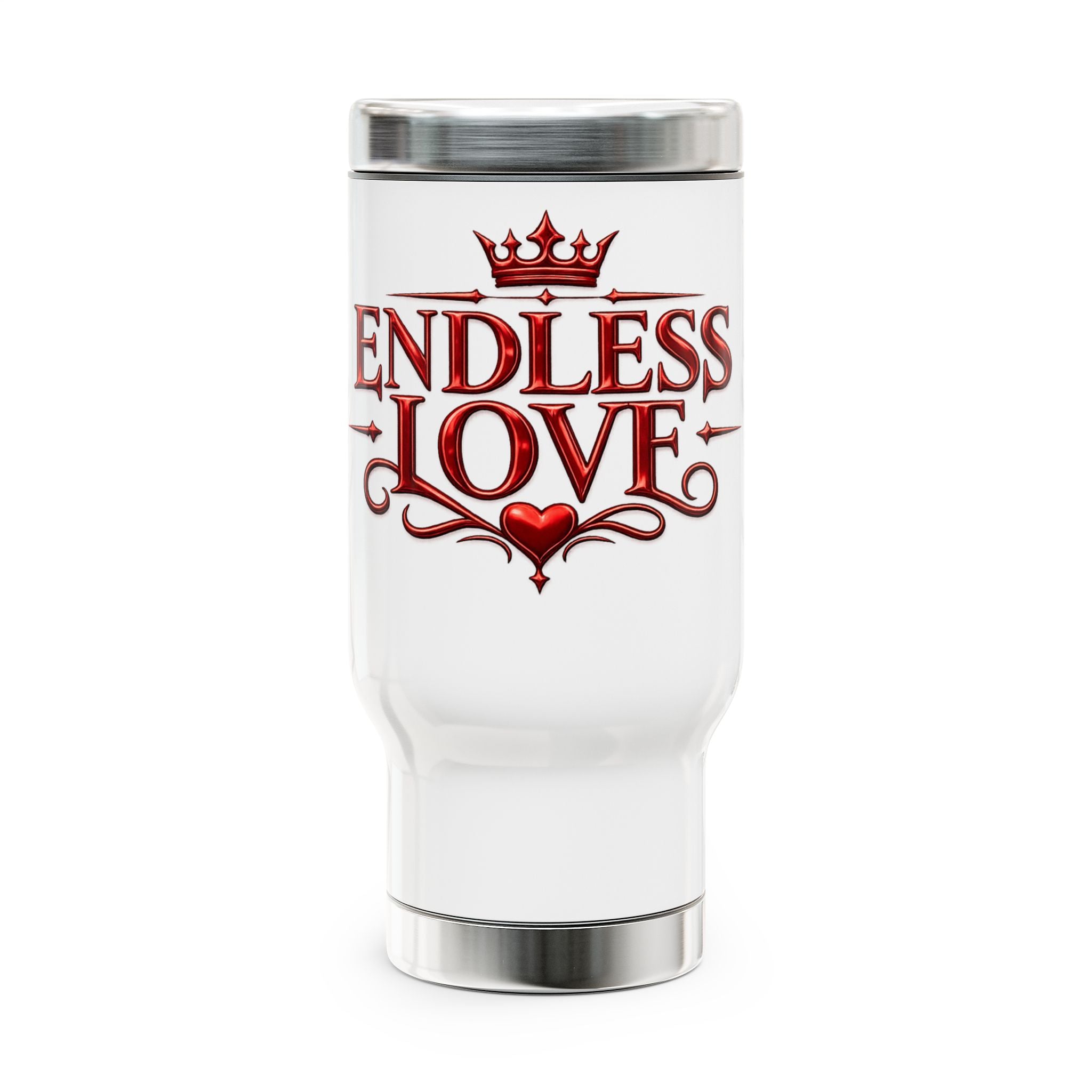 Endless Love 14oz Stainless Steel Travel Mug with Handle – Romantic Valentine’s Coffee Tumbler