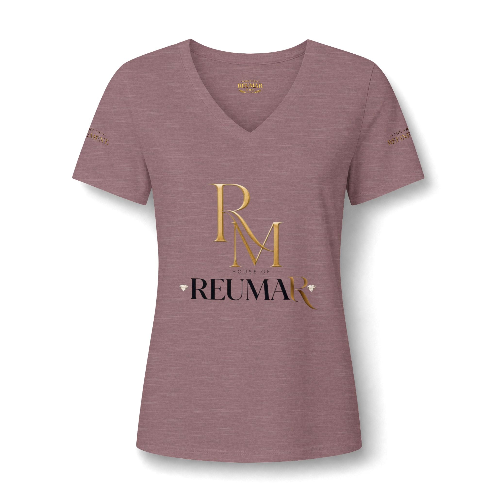 Women's V-Neck Tee — 'Reumar' Gold Monogram Logo