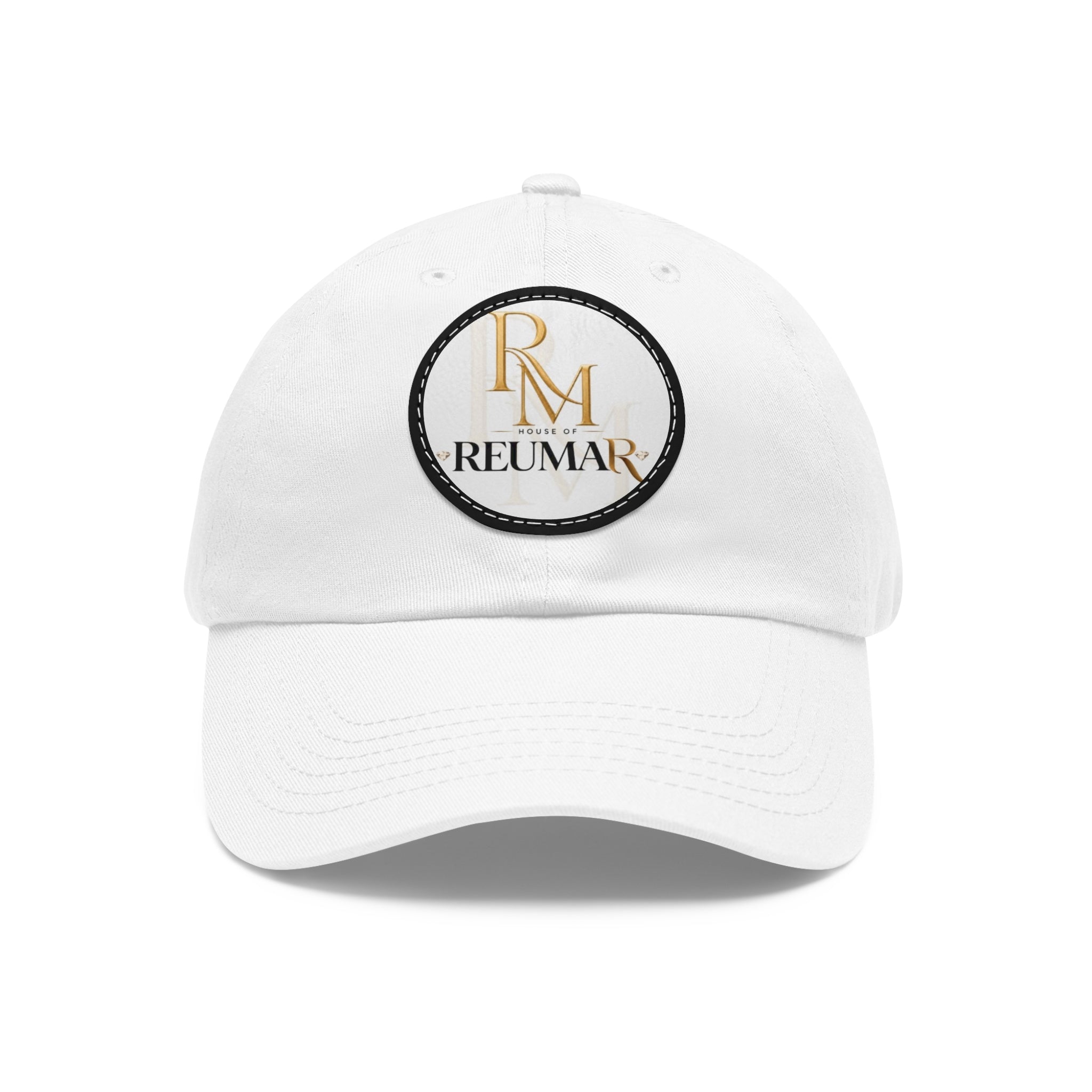 Embroidered Leather Patch Dad Hat — Reumar Monogram Baseball Cap