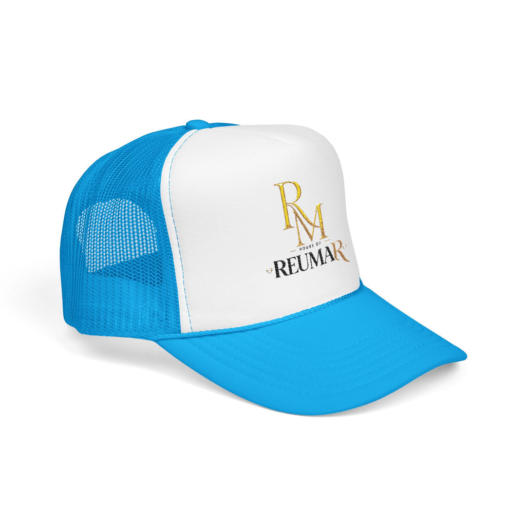 Reumar Gold Monogram Trucker Hat - Mesh Foam Baseball Cap
