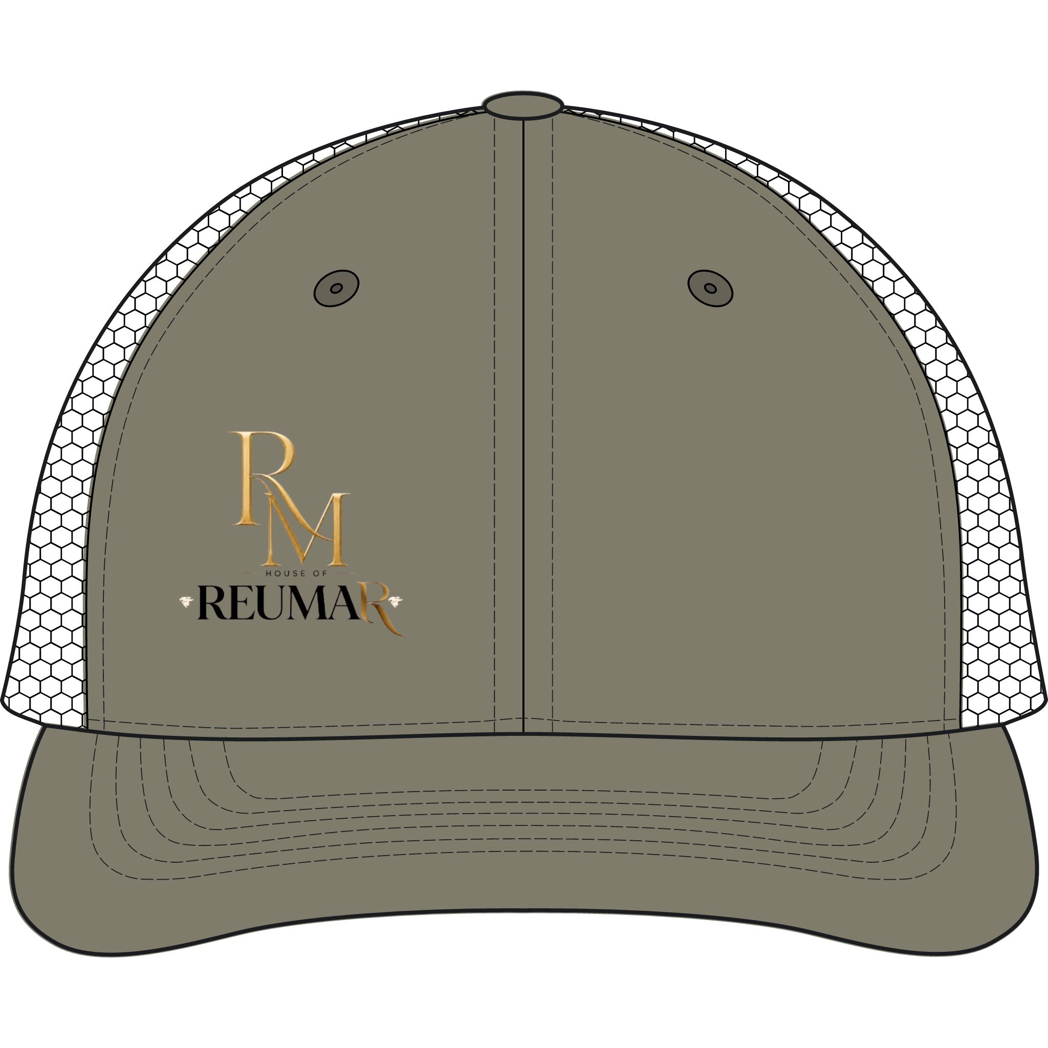 Reuman Logo Dirty-Wash Mesh-Back Cap — Trucker Hat with RM Monogram