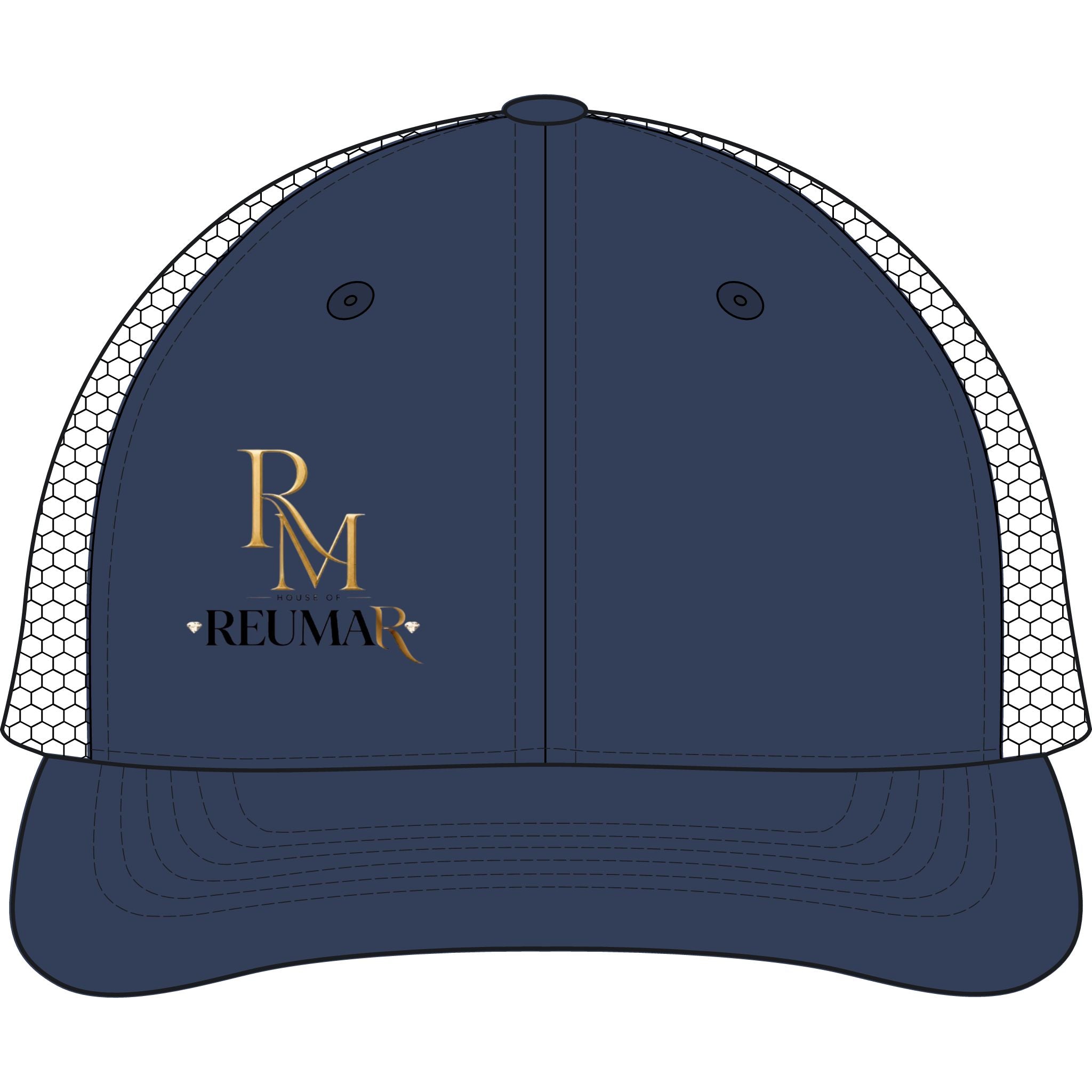 Reuman Logo Dirty-Wash Mesh-Back Cap — Trucker Hat with RM Monogram