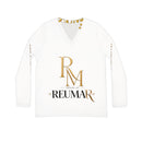 Women's V-Neck Long Sleeve Shirt — 'Merica Flag Peace Sign & House of Reumar Logo