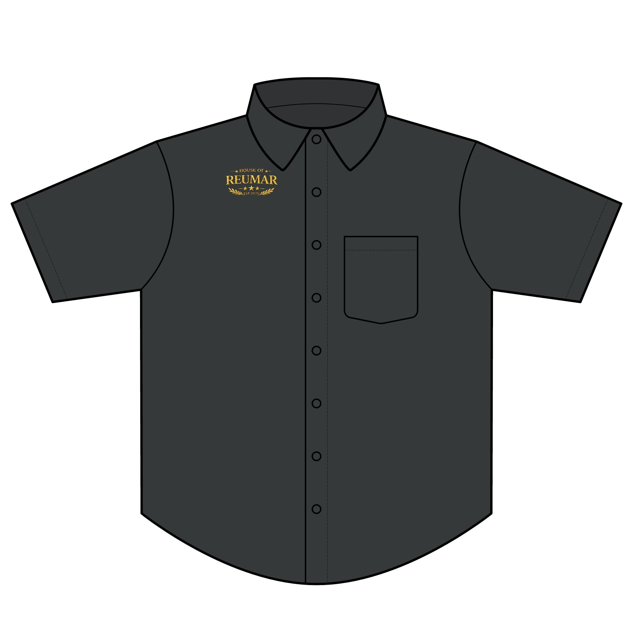 Men’s Short Sleeve Tech Button-Up Shirt — UV Protection, ‘BEL-AIR’ Chest Logo