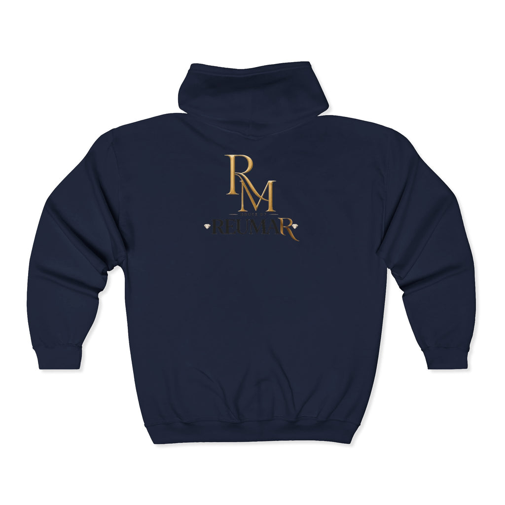 Full-Zip Hoodie — Reumar Gold Monogram Zip-Up Sweatshirt