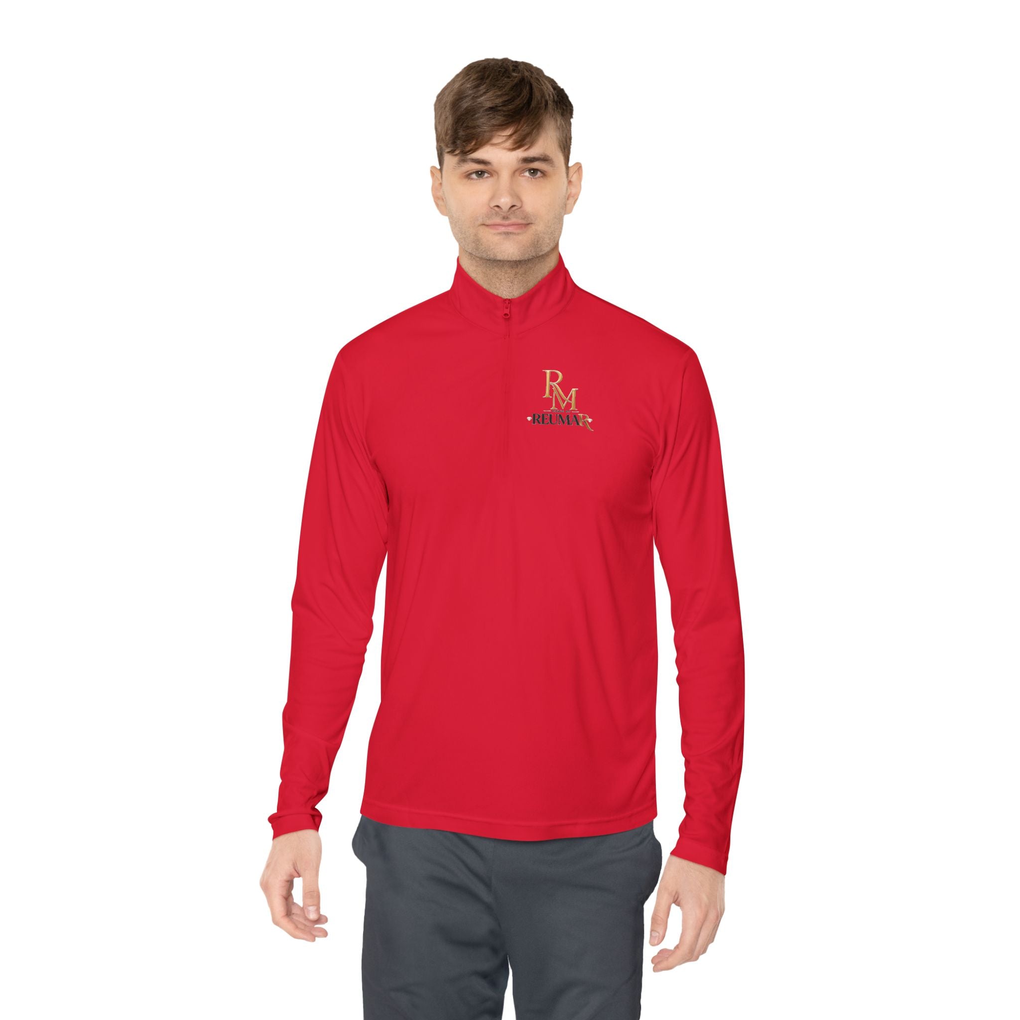 Quarter-Zip Pullover — Gold 'RM Reumar' Logo Embroidered Sweatshirt