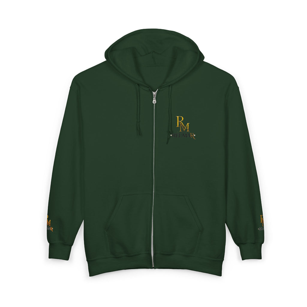 Full-Zip White Hoodie with Gold 'RM' Minimalist Logo
