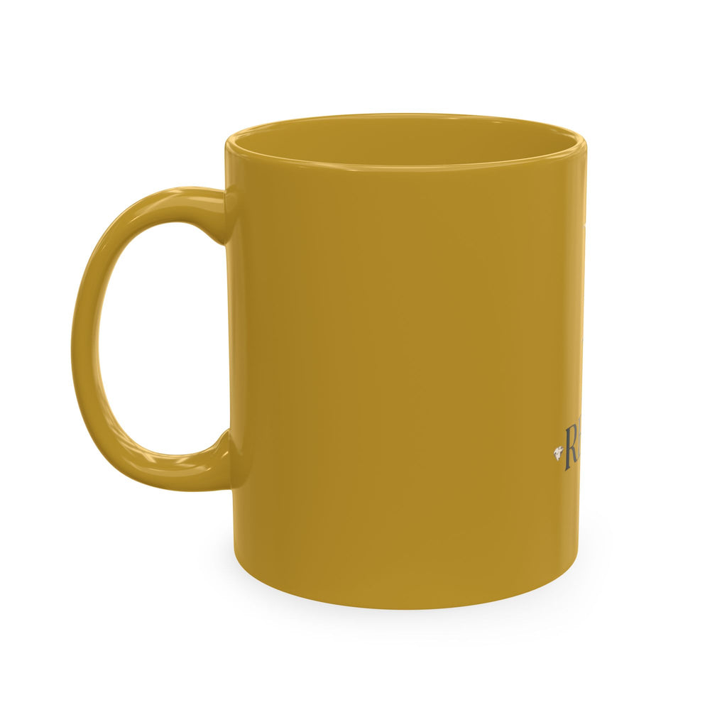 House of Reumar Beige Ceramic Mug — Gold Monogram Coffee Cup