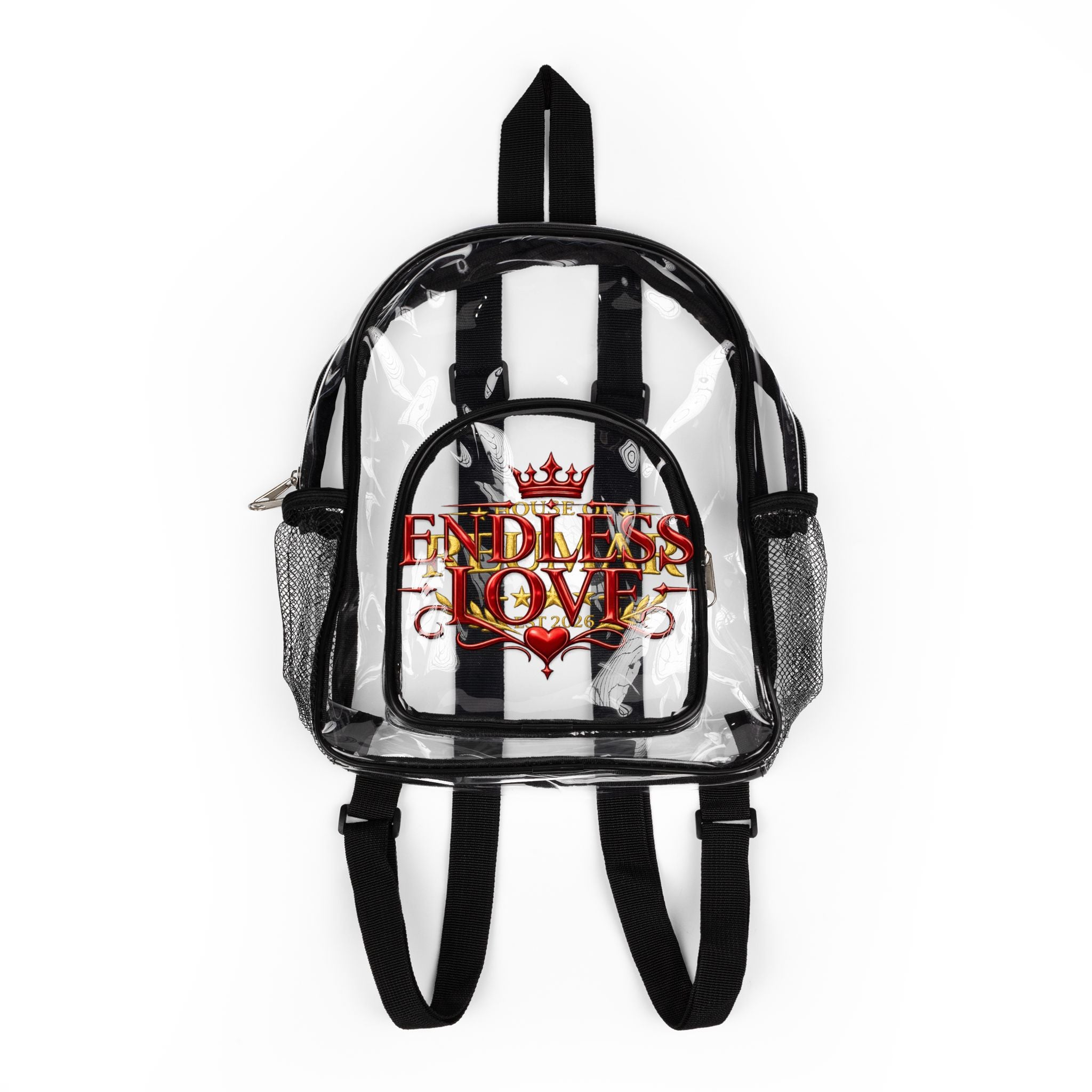 Clear Stadium Backpack – 'Endless Love' Clear School Bag with Crown Graphic