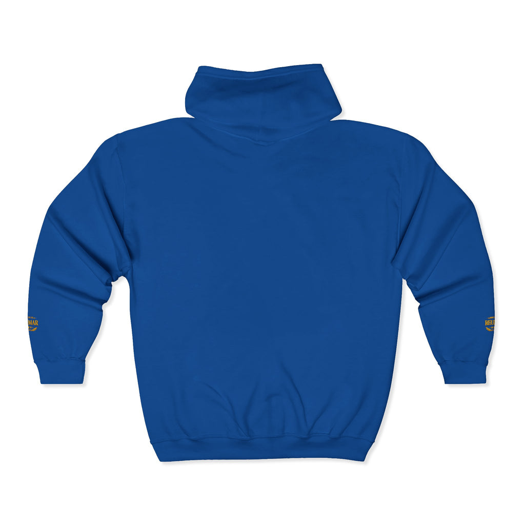 Gold Monogram RM Full-Zip Hoodie — Minimal Logo Zip Jacket