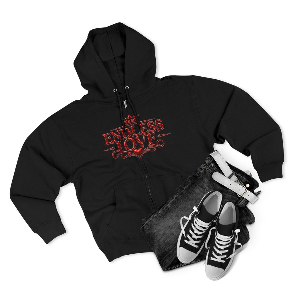 Endless Love Zip Hoodie - Romantic Crown Graphic Couples Pullover
